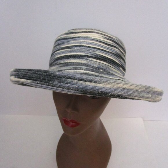 Packable Ombre Blue Gray Breton Hat Vaca Medium Brim Sun Protection - Picture 6 of 9